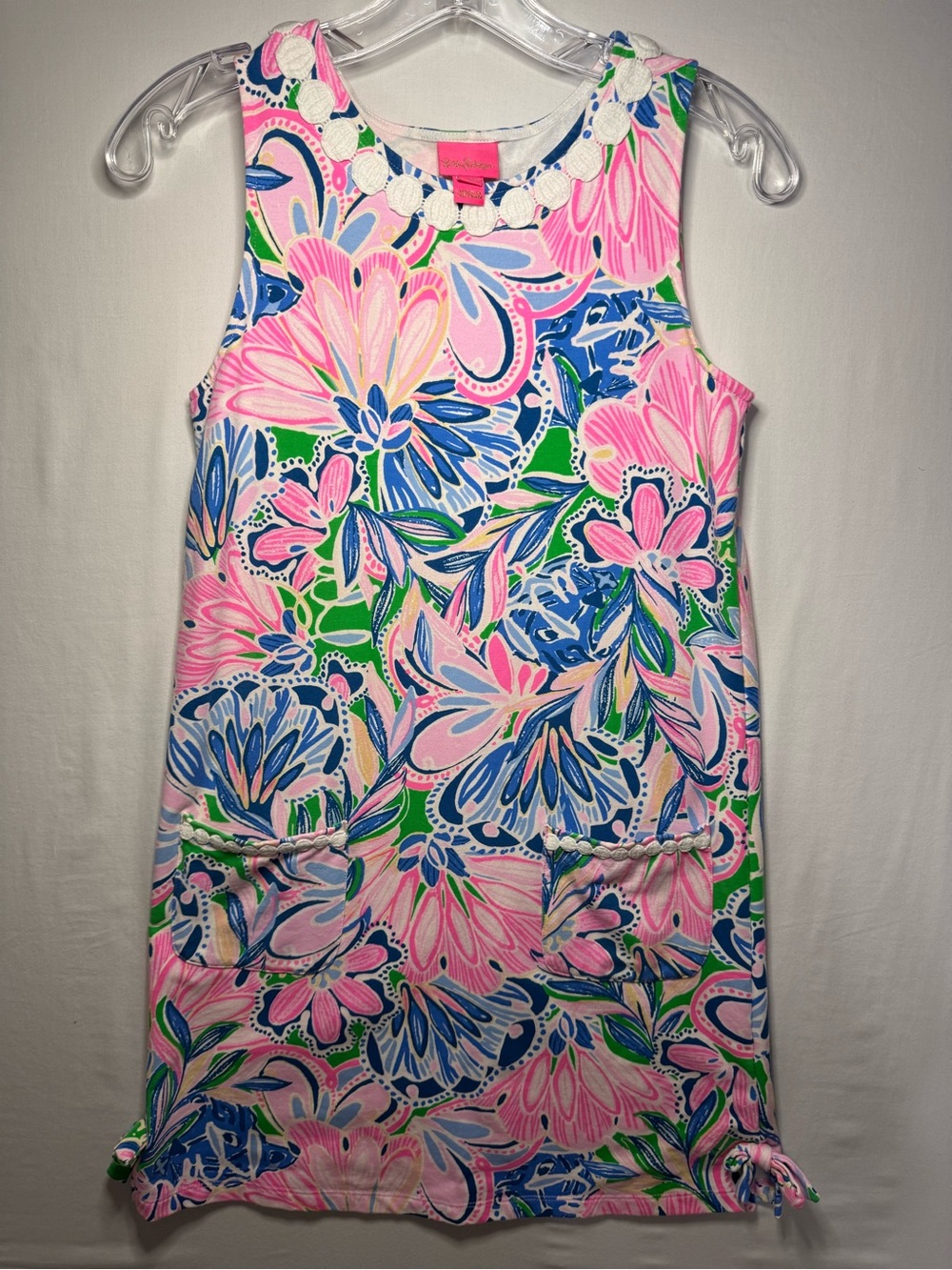 Lilly Pulitzer Kids Girls XL 12-14 Classic Shift Dress Tiger Sunrise Lace Trim